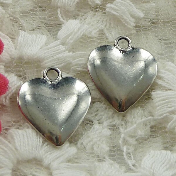 Smooth double sided shiny silver tone heart charms set of 5 charms, DIY charms, Valentine's charm, trinket, embellishment,favor