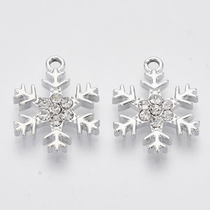 Beautiful rhinestone snowflake charm Christmas, winter theme  platinum or gold finish, choose set of 2 or 4 charms use for jewelry, trinket
