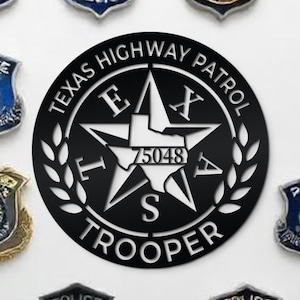 Aangepaste metalen bord Texas - Amerikaanse politieagent metalen muur kunst - Texas Patrol kaart woondecoratie - politieagent vader geschenken - kerstcadeaus voor papa