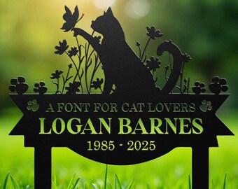 Cat Memorial Yard Stakes - Bloemen lasergesneden Cat Stakes - Datum metalen bord - Cat Theme Metal Decor - Cat Lovers Metal Stakes - Pet Love Stakes