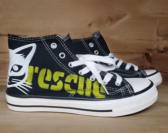 The Carlton: Cat Print Sneakers Hand-Painted & Custom Design on 100% Cotton Canvas Shoes High Low Tops Support Rescue Centers