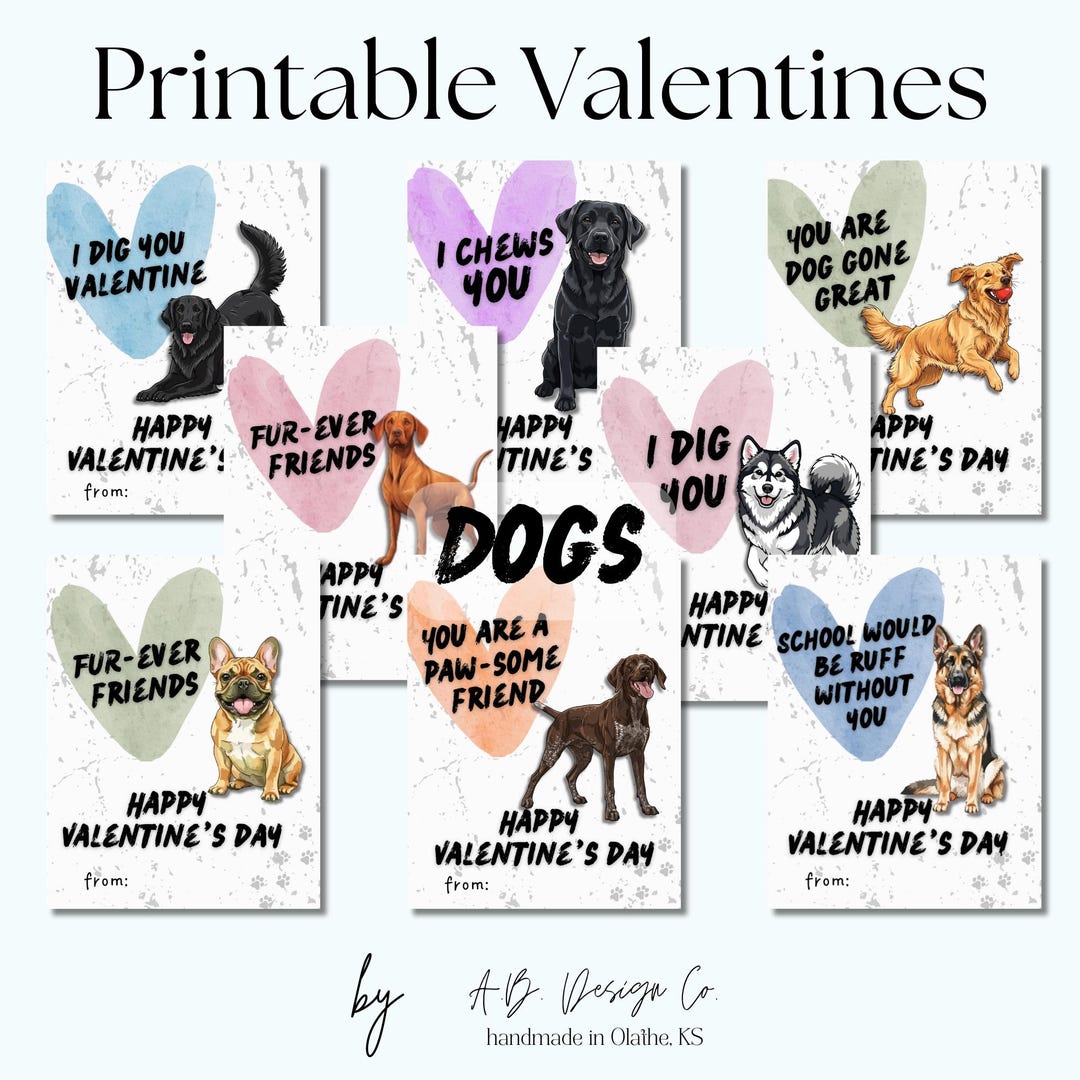 Printable Dog Valentine Cards - Kids Class Exchange, Printable DIY (PDF ...