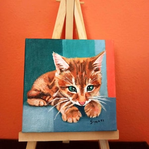 Orange Kitten Portrait Painting, ginger cat Original Art, Gift for Pet Owners ,One of a Kind Tiny Painting , original cat art ,Unique Gift