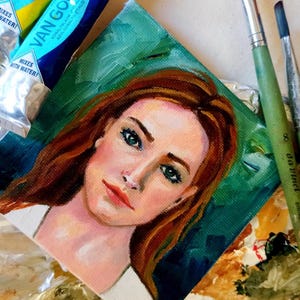 Peinture à l'huile portrait personnalisée à partir d'une photo, oeuvre d'art originale, oeuvre d'art moderne miniature, oeuvre d'art émotionnelle, unique en son genre, petite oeuvre d'art murale