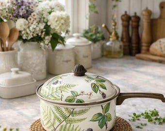 Vintage Villeroy Boch Botanica Forsa Enamel Saucepan 2qt with Lid Floral Cottagecore Kitchen Decor