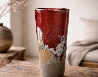 Large Raku Pottery Vase Red Studio Art Ceramic Modern Wabi Sabi Bruce Odell