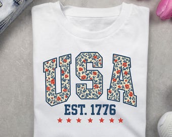 Floral USA Png, Retro America Png, 4th Of July PNG, 4th Of July Sublimation Design, America Coquette Png, Patriotic Png, Girly png