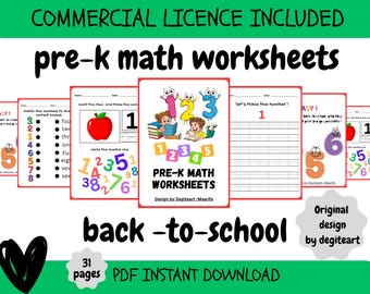 Summer Preschool & Kindergarten Activity Bundle | 31 Pages Printable Worksheets | Cut and Paste, Scissor Skills, Counting,, Coloring