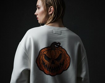 Gruseliger Kürbis Aufnäher | Evil Jack O'Lantern Stickdesign | Horror Halloween Bügelbild | Gruseliger Kürbis Sticker oder Applikation
