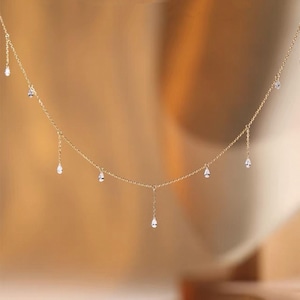Drilled Diamond Charm Necklace, 14K Diamond Dangle Necklace, Diamond Choker Necklace, Drilled Charm Necklace, Minimalist Diamond Necklace