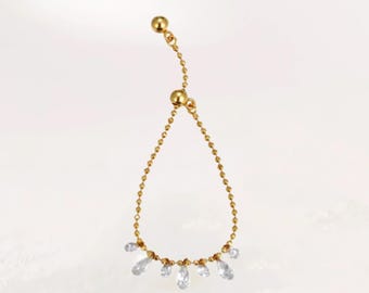 18K Solid Gold Floating Diamond chain ring, Au750 Unique extremely shiny chain ring for Women, Wedding gift for her. Stacking Diamond Ring