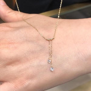 Drilled Diamond Charm Necklace, 14K Diamond Dangle Necklace, Diamond Choker Necklace, Drilled Charm Necklace, Minimalist Diamond Necklace