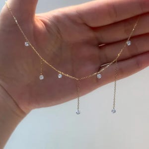 Drilled Diamond Charm Necklace, 14K Diamond Dangle Necklace, Diamond Choker Necklace, Drilled Charm Necklace, Minimalist Diamond Necklace
