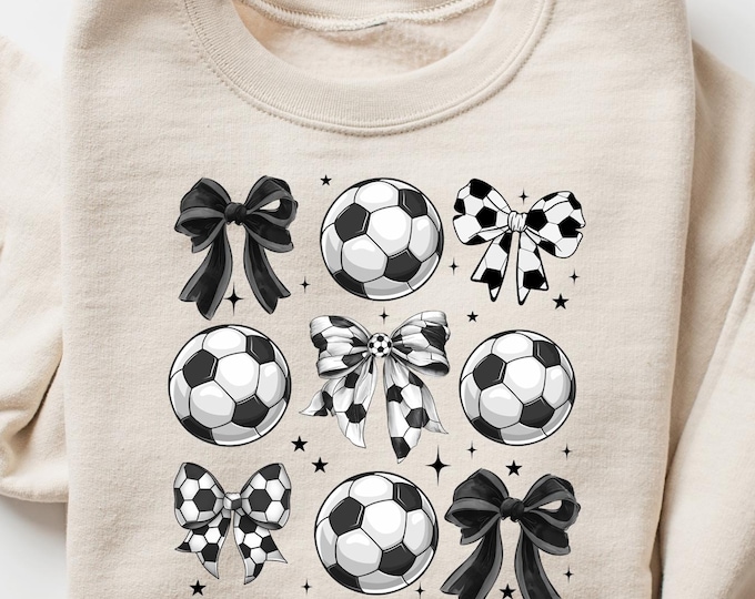 Retro Comfort Sweatshirt, Coquette Soccer T-shirt, Soccer Mom Shirt, Game Day Matching Gift, Soccer Lover Tee, Coquette Bow Crewneck