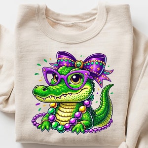 Karneval Krokodil Sweatshirt, Frauen Karneval T-shirt, Karneval Alligator Shirt, fetter Montag Geschenk, Karneval Karneval Pullover
