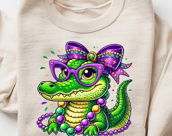 Karneval Krokodil Sweatshirt, Frauen Karneval T-shirt, Karneval Alligator Shirt, fetter Montag Geschenk, Karneval Karneval Pullover