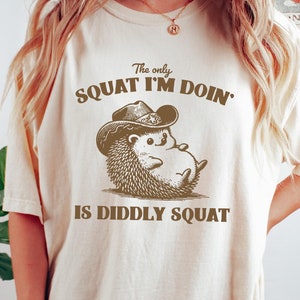 The Only Squat I&#39;m Doing Is Diddly Squat Tshirt, Retro Comfort Shirt, Funny Hedgehog Meme Shirt, Aesthetic Mom Gift, Sarcastic Women Hoodie