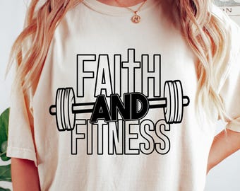 Maglietta "Fede e fitness", maglietta fitness cristiana, felpa donna religiosa, regalo allenamento retrò, abbigliamento palestra spirituale, maglietta palestra religiosa