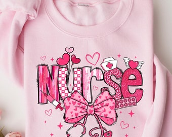 Moletom Coquette de Enfermeira Valentine, Camiseta RN Valentine, Camisa de Enfermagem Valentine, Suéter Escolar de Enfermagem Valentine, Presente de Enfermagem Coquette
