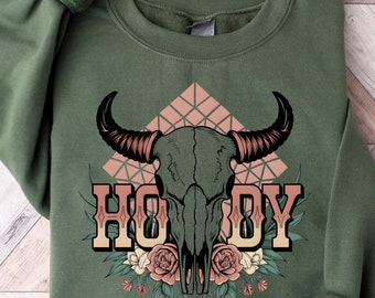 Retro comfort howdy sweatshirt, grappig howdy T-shirt, inspirerend western shirt, esthetische rodeo outfit, country vrouwen cadeau