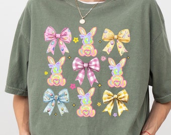 Retro Comfort Easter Tshirt, Coquette Easter Bow Shirt, Easter Bunny Sweatshirt, Women's Easter Gift, Easter Matching Tee, Coquette Crewneck