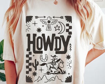 Camisa vaquera retro Howdy: camiseta de concierto country, estilo vaquero moderno