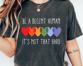 Camiseta Seja um ser humano decente, não é tão difícil assim, camiseta dos direitos humanos, gola redonda LGBTQ Ally, presente do Orgulho Gay, camiseta dos direitos gays, camiseta da igualdade