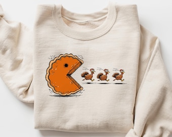 Pumpkin Pie Sweatshirt, Funny Fall Shirt, Thanksgiving Gamer Gift, Pie Chasing Tshirt, Pumpkin Pie Lover Tee, Autumn Silly Turkey Crewneck