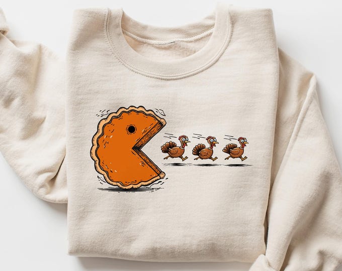 Pumpkin Pie Sweatshirt, Funny Fall Shirt, Thanksgiving Gamer Gift, Pie Chasing Tshirt, Pumpkin Pie Lover Tee, Autumn Silly Turkey Crewneck