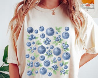 Retro Comfort Blueberries T-shirt, Aesthetic Fruit Shirt, Summer Fruit Crewneck, Blooberry Lover Gift, Funny Foodie Shirt, Gardener Tee