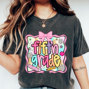 Preppy 5th Grade Shirt, Back To School Shirt, Personalized Hello Fifth Grade Tee, Custom Girls 1st Day Of School Gift, 5th Grade Teacher Tee