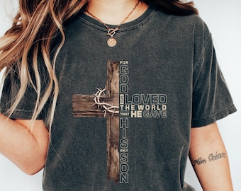 Koszulka Comfort Cross, Koszulka Faith Cross, Prezent chrześcijański, Prezent wiary, Koszulki chrześcijańskie, Prezent dla kobiet, Prezent dla niej, Koszulka Faith Cross