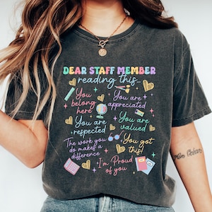Retro Comfort Custom Name Admin Team Shirts, Dear Staff Member Reading This Shirt, School Office Staff Gift, Office Crew Shirt, School Tee