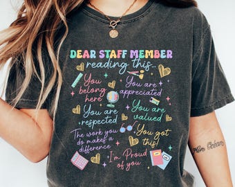 Retro Comfort Custom Name Admin Team Shirts, Dear Staff Member Reading This Shirt, School Office Staff Gift, Office Crew Shirt, School Tee