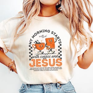 Retro Comfort Coffee And Jesus Shirt, Funny Christian Tshirt, Religious Women Sweatshirt, Coffee Lover Gift, Bible Verse Tee, Jesus Crewneck