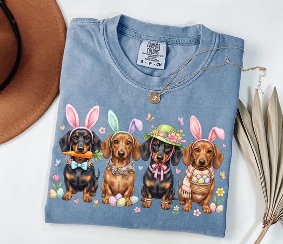 Comfort Colors® Dog Easter Tshirt, Dachshund Easter Eggs Shirt, Cute Wiener Dog Easter Tee, Spring Holiday Top, Dog Lover Gift, Easter Shirt