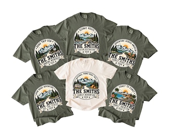 Comfort Colors® Custom Family Road Trip Shirt, Personalized Vintage Badge Travel Tee, Custom Family Name Vacation Shirt, Road Trip