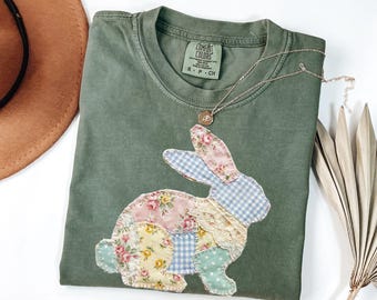Comfort Colors® Easter Shirt, Patchwork Bunny Tshirt, Grandmacore Easter Tee, Floral Patchwork Bunny Top, Spring Rabbit Outfit, Easter Gift