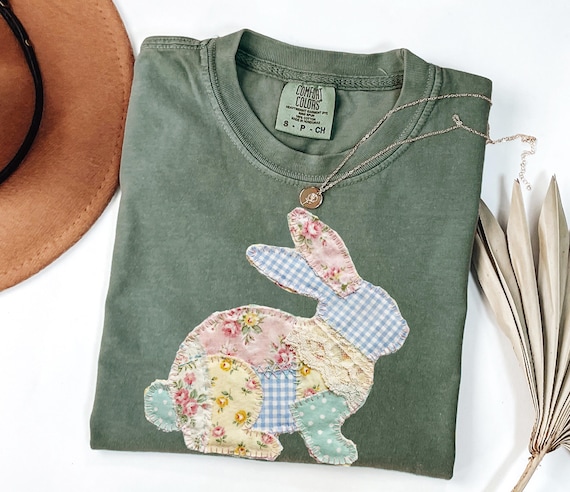 Comfort Colors® Easter Shirt, Patchwork Bunny Tshirt, Grandmacore Easter Tee, Floral Patchwork Bunny Top, Spring Rabbit Outfit, Easter Gift