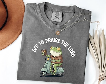 Camiseta "Alabar al Señor" con colores cómodos, camiseta cristiana, camiseta divertida "Alabar al Señor" con una rana, sudadera para estudio bíblico, ropa para iglesia