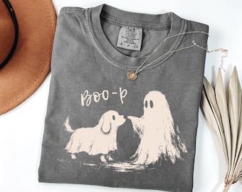 Comfort Colors® Boo-p Ghost Dog T-Shirt, Funny Halloween Dog Mom Shirt