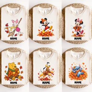 Camiseta personalizada de Magic Kingdom con todos los personajes para Acción de Gracias, camiseta de Mickey y sus amigos para otoño, camiseta de la temporada de calabaza especiada, camiseta con ambiente otoñal de Disney.