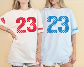 Comfort Colors Customize Colorful School Mascot Football Shirt, Personalized Name And Number, Football White Polka Dots Shirt, School Spirit