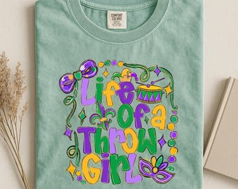Komfortfärger Throw Girl Mardi Gras-skjorta, Mardi Gras-t-shirt, festlig Mardi-t-shirt, Mardi-topp för familjen, present till högtidsälskare, festkläder