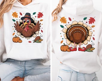 Thanksgiving Funny Turkey 2 Sided Sweatshirt, Funny Turkey Shirt, Women's Fall Sweater, Women's Thanksgiving Sweater, Turkey Day Sweatshirt