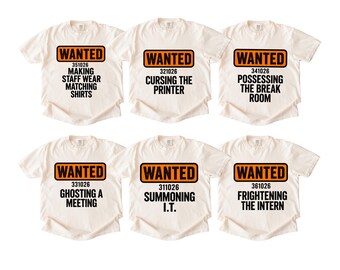 Comfort Colors® Group Office Halloween Costumes, Wanted Work Party Shirts, Custom Workplace Tees, Funny Matching Orange Wanted Costumes