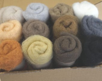 フェルトウール 12色セット 120/180g/300g ニードルフェルト/ウェットフェルト用 DHG マオリウールバット