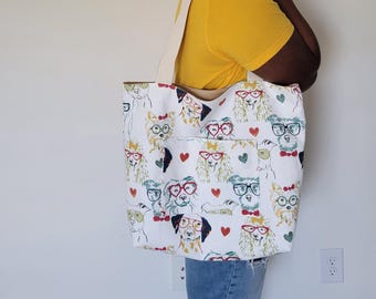 Handmade Canvas Grocery Tote Bag: Reusable Farm Market Tote