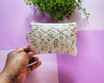 Quilted Mini Pouch Keychain Wallet: Small Card Holder Coin Purse