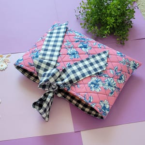 Floral Quilted Bible Sleeve: Pink & Blue Bow, Handmade Faith Gift
